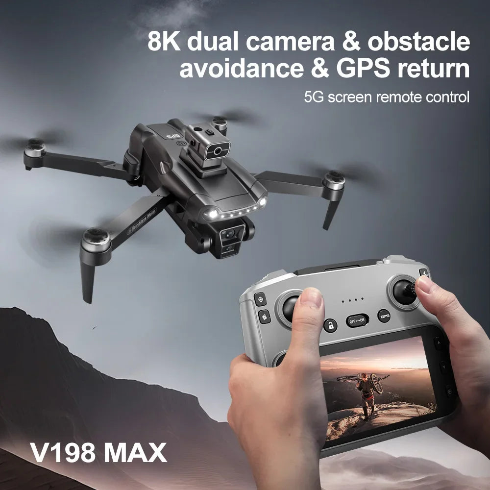 Original V198 MAX GPS Drone 8K Profesional 4K HD Camera Brushless Laser Obstacle Avoidance Foldable Quadcopter Aerial Optical