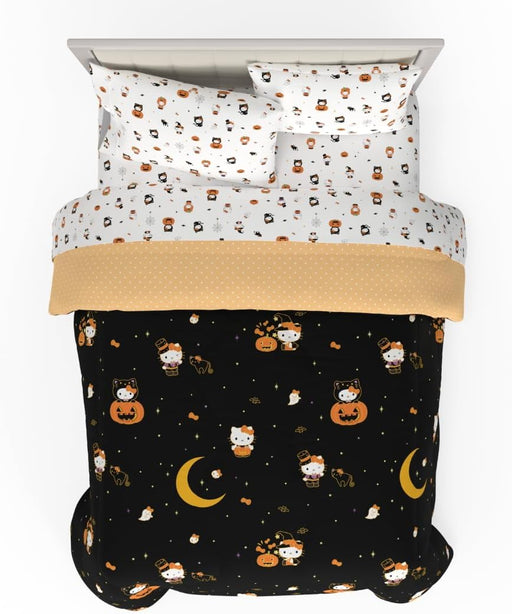 Sanrio Hello Kitty Halloween Pumpkin Queen Bed Set – Super Soft & Cozy 5 Piece Reversible Comforter and Sheet Set (Officially Licensed Product) by