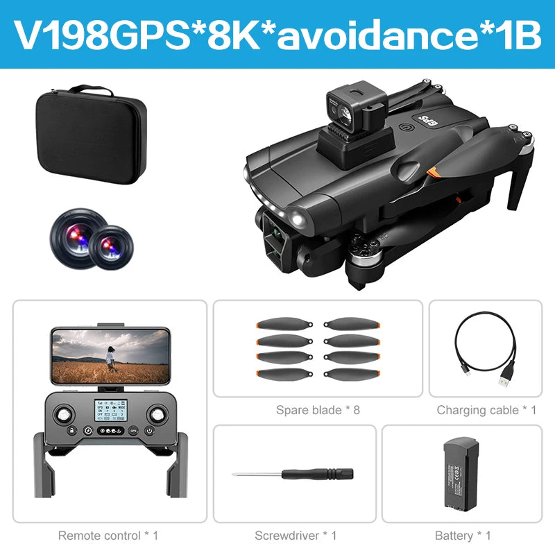 Original V198 MAX GPS Drone 8K Profesional 4K HD Camera Brushless Laser Obstacle Avoidance Foldable Quadcopter Aerial Optical