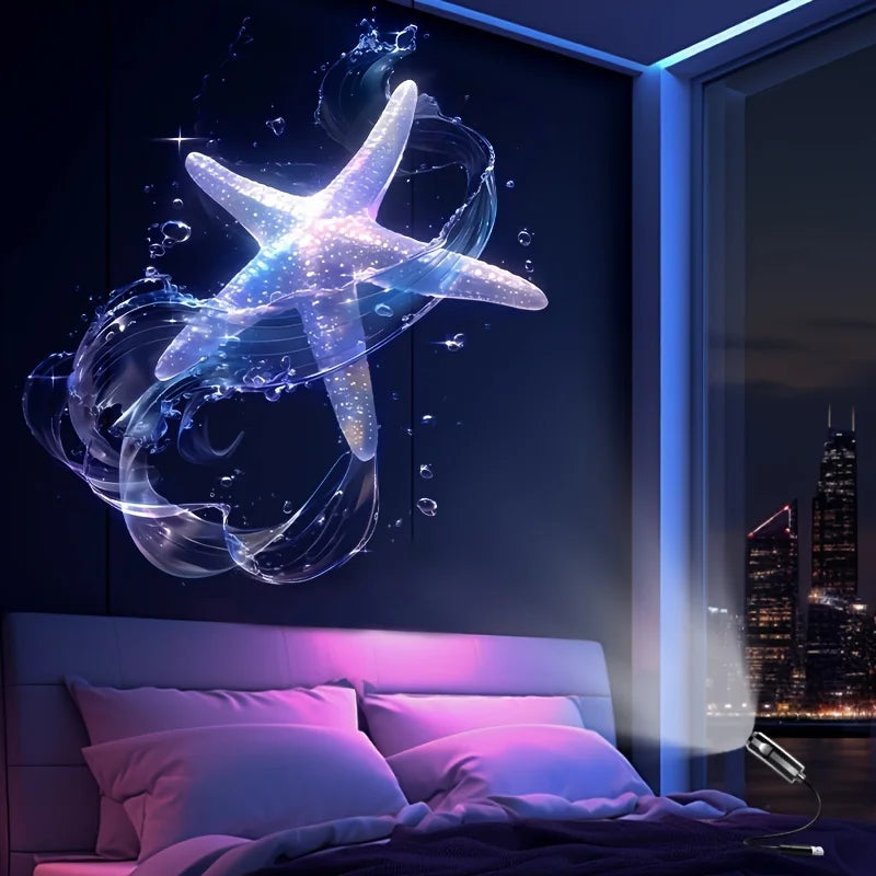 3/6Pcs Projection Patterns LED USB Projector Light Adjustable Whale Butterfly Jellyfish Starfish Night Light Festival Gift