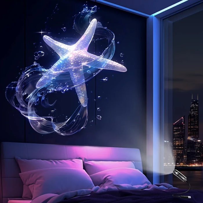 3/6Pcs Projection Patterns LED USB Projector Light Adjustable Whale Butterfly Jellyfish Starfish Night Light Festival Gift
