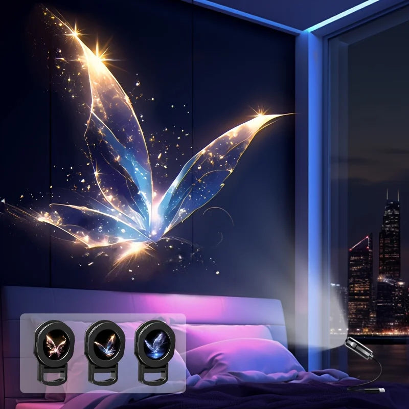 3/6Pcs Projection Patterns LED USB Projector Light Adjustable Whale Butterfly Jellyfish Starfish Night Light Festival Gift