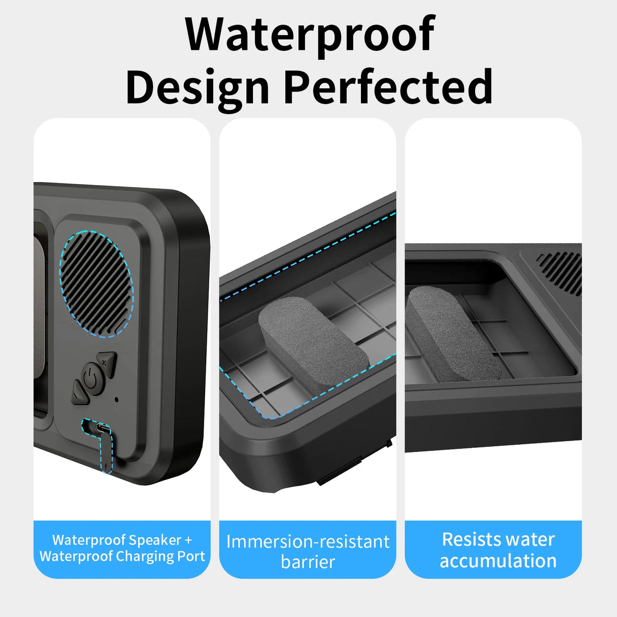 Eary Shower Phone Holder with Wireless Bluetooth Speaker Waterproof Shower Phone Case Wall Mounted Stand for Bathroom Mirror