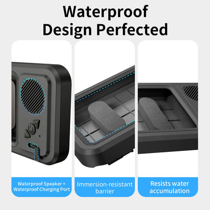 Eary Shower Phone Holder with Wireless Bluetooth Speaker Waterproof Shower Phone Case Wall Mounted Stand for Bathroom Mirror