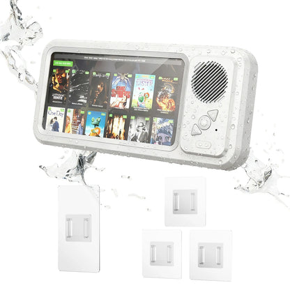 Eary Shower Phone Holder with Wireless Bluetooth Speaker Waterproof Shower Phone Case Wall Mounted Stand for Bathroom Mirror