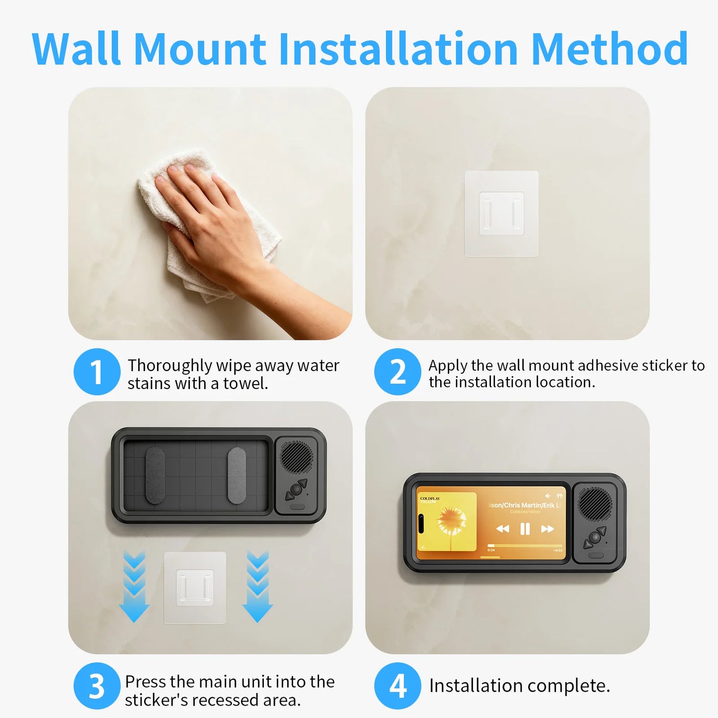 Eary Shower Phone Holder with Wireless Bluetooth Speaker Waterproof Shower Phone Case Wall Mounted Stand for Bathroom Mirror