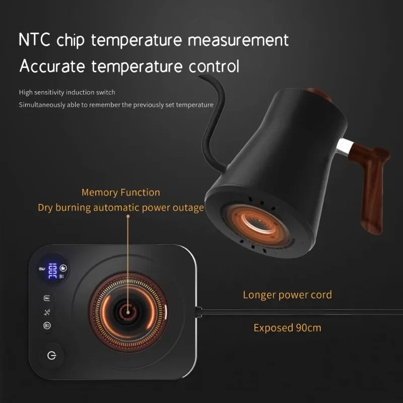 Electric Gooseneck Kettle 900ML Hand Brew Coffee Pot Smart Teapot Temperature Control Pot Rapid Heating Kettle 110V/220V