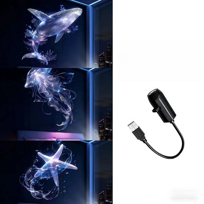 3/6Pcs Projection Patterns LED USB Projector Light Adjustable Whale Butterfly Jellyfish Starfish Night Light Festival Gift