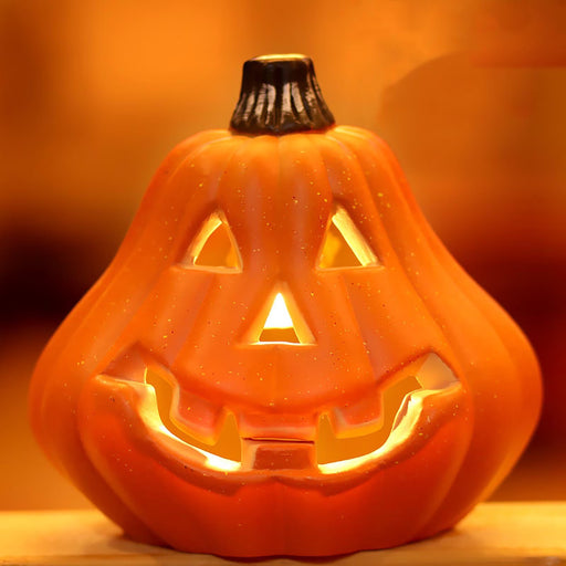 Pear Gourd Jack O Lantern Pumpkin, Halloween Jack O Lantern LED Light Orange Pumpkin Figurine for Fireplace Shelf Covered Porch Indoor Farmhouse Fall Home Decor