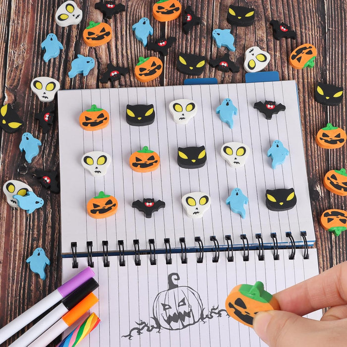 80Pcs Halloween Erasers,Pumpkin Ghost Skull Rubber Erasers for Halloween Trick or Treat Goodie Bag Filler