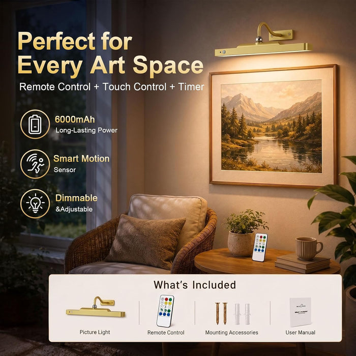 Picture Lights for Wall, Rechargeable Motion Sensor Art Light