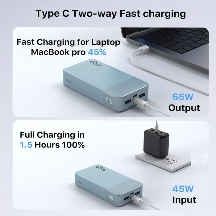 65W 20000Mah Portable Charger Power Bank Fast Charging