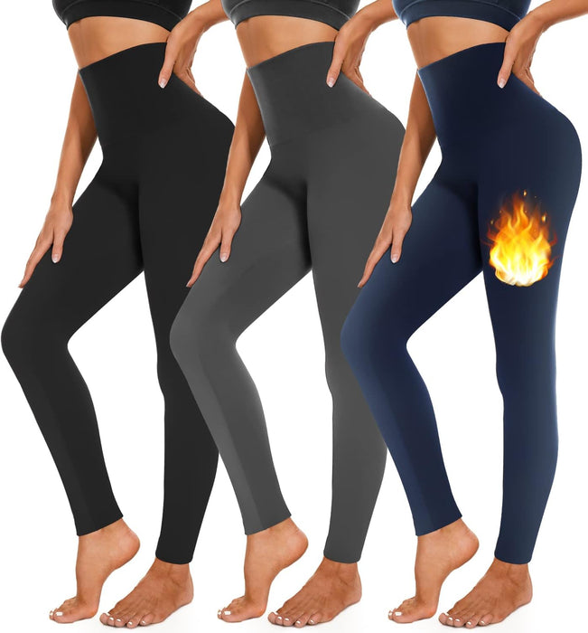 3 Pack Fleece Lined Leggings for Women, Thick Winter High Waisted