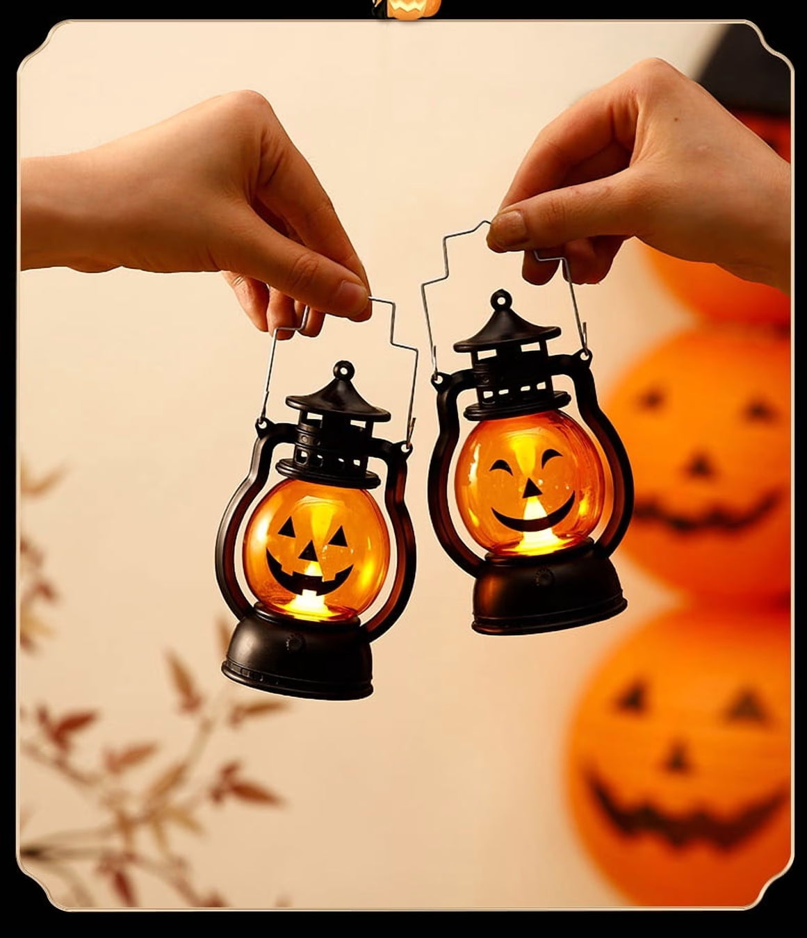 Halloween LED Lantern Lights 3-Packs , Small Vintage Style Flameless Lantern Decorative ，Lamp for Halloween Home Indoor Outdoor Bar Decoration