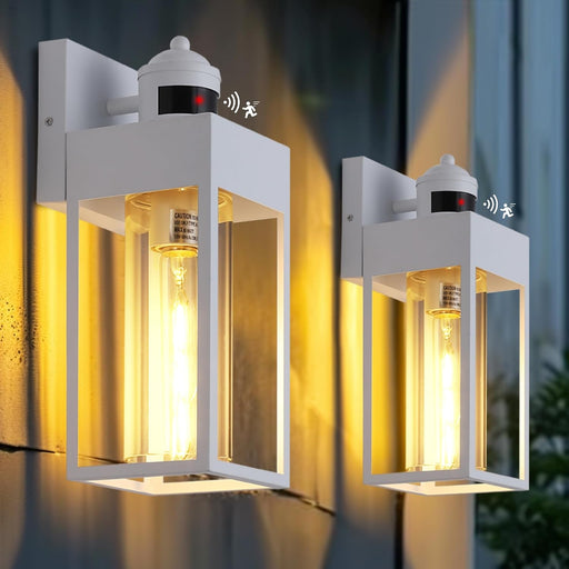 2-Pack Motion Sensor Outdoor Lights, Upgrade Dusk to Dawn Exterior Lighting Fixtures, Modern Porch Lights with Cylinder Lampshade, LED Wall Sconce for Garage Patio Garden House