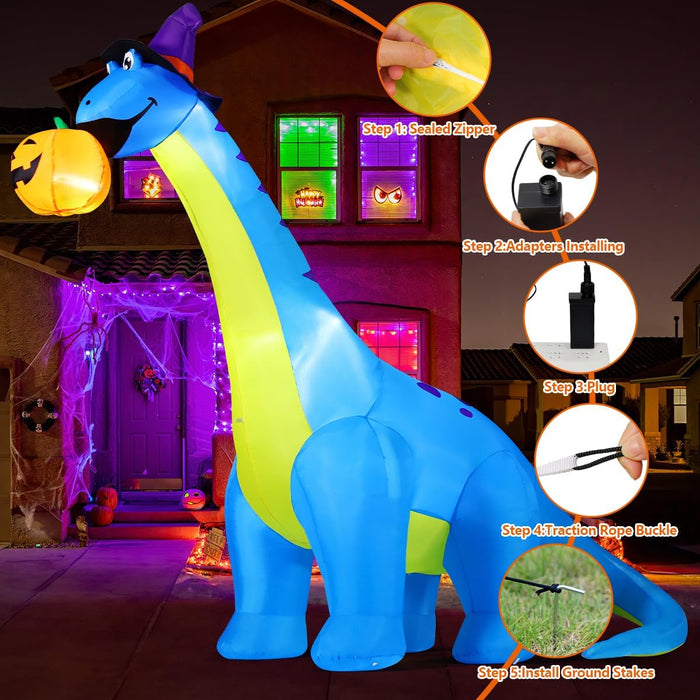 10 FT Halloween Animated Inflatable Dinosaur Pumpkin with Shake Head