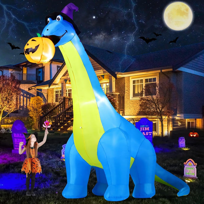 10 FT Halloween Animated Inflatable Dinosaur Pumpkin with Shake Head
