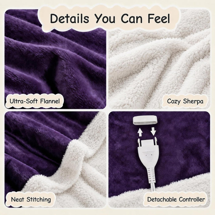 Electric Heated Blanket Full 72"X84" - Dark Purple, ETL Certified