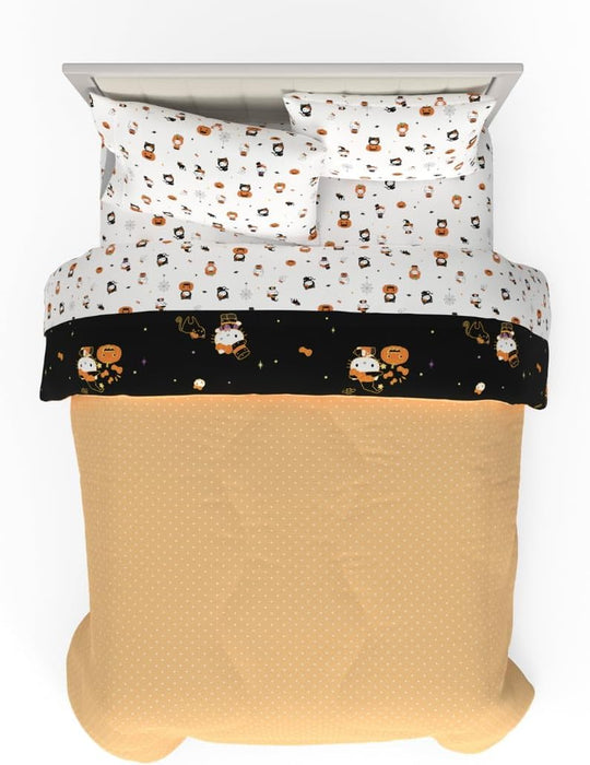 Sanrio Hello Kitty Halloween Pumpkin Queen Bed Set – Super Soft & Cozy 5 Piece Reversible Comforter and Sheet Set (Officially Licensed Product) by