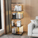4 Tier Rotating Bookshelf with LED Lights Clear Acrylic Revolving Corner Bookcase on Wheels 360° Spinning Bookshelf Tower for Small Space, Playroom, Study Room, Living Room or Bedroom(Black)