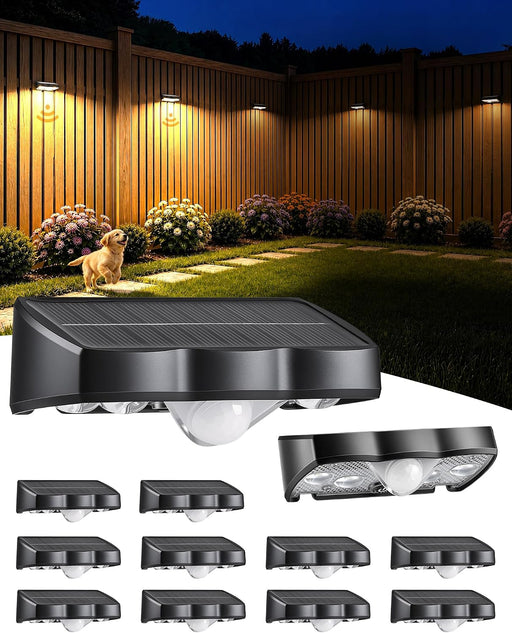 12 Pack Solar Deck Fence Lights Outdoor with 3 Modes Motion Sensor