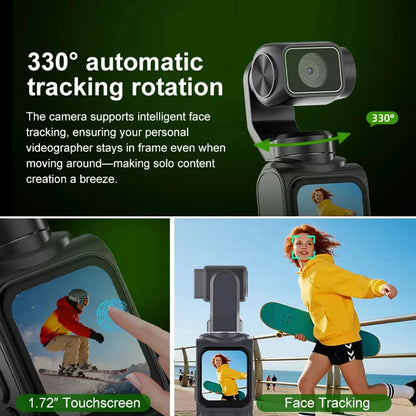 4K Wifi Pocket Vlogging Camera 330° Auto Rotatable Touch Screen Sports DV Bodycam Face Tracking Portable Action Cameras