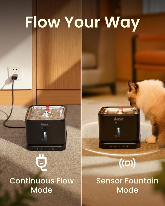 Cordless Cat Water Fountain, 3L/100Oz Stainless Steel Tray