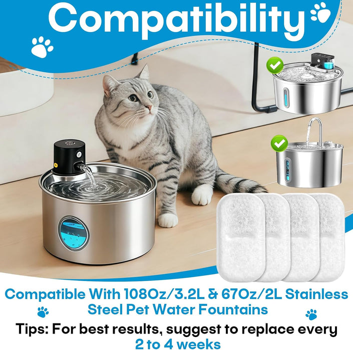 12+12 Pcs Cat Water Filters Replacement for 108Oz/3.2L & 67Oz/2L Fountains