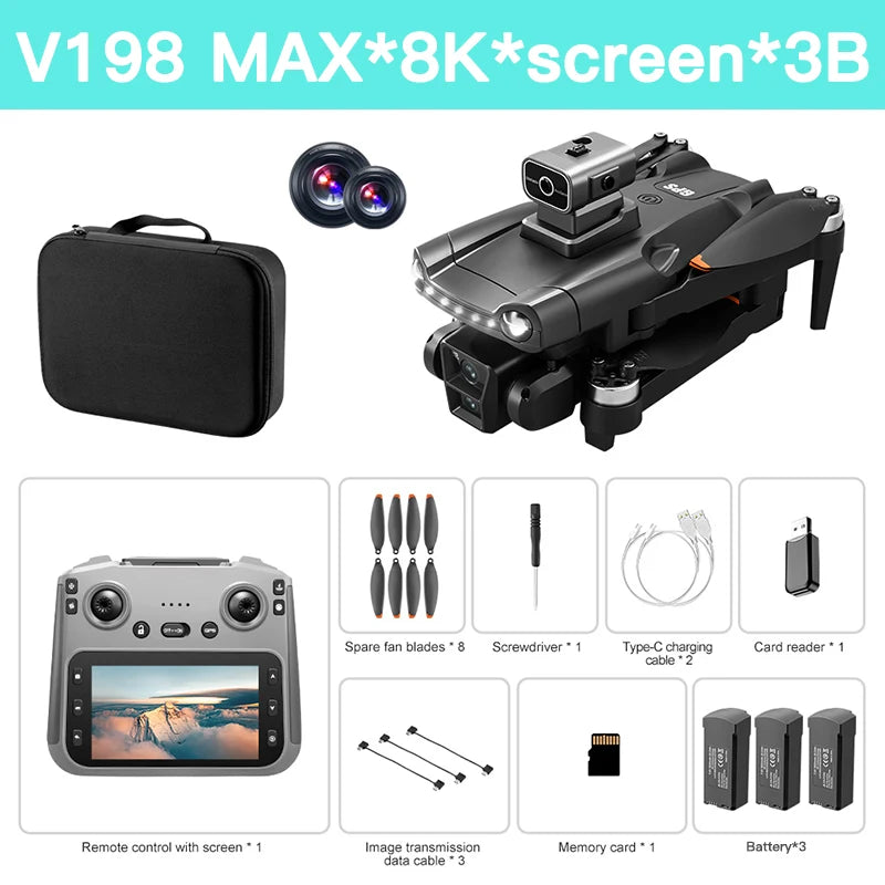 Original V198 MAX GPS Drone 8K Profesional 4K HD Camera Brushless Laser Obstacle Avoidance Foldable Quadcopter Aerial Optical
