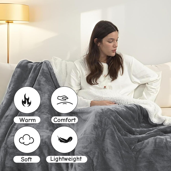 Electric Blanket Full Size 72"X84",Ultra-Soft Flannel Sherpa with 5 Heat Settings & a 10-Hour Auto Shutoff, for Couch & Bed, Grey