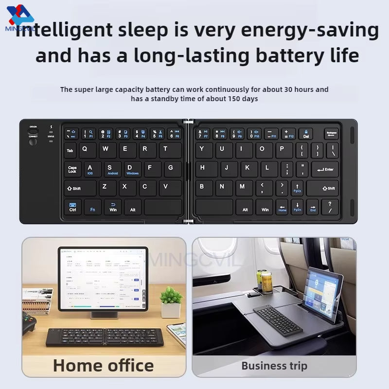 Mini Foldable Wireless Keyboard Slim Portable Bluetooth Keyboard Rechargeable Folding Keyboard for IOS Windows Android