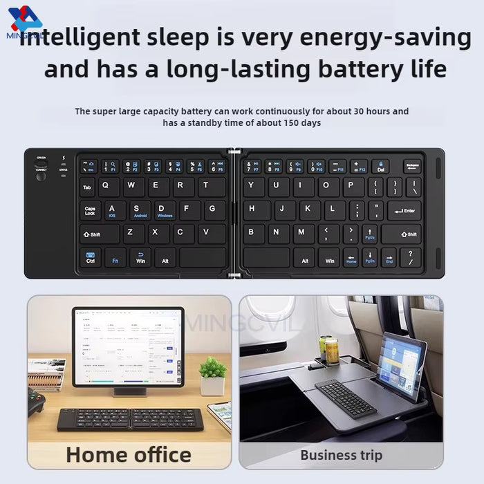 Mini Foldable Wireless Keyboard Slim Portable Bluetooth Keyboard Rechargeable Folding Keyboard for IOS Windows Android