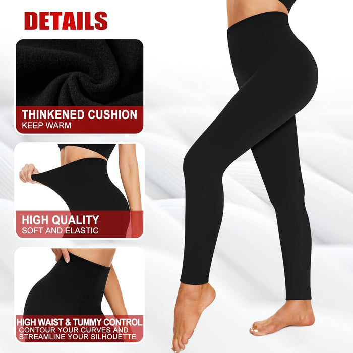3 Pack Fleece Lined Leggings for Women, Thick Winter High Waisted