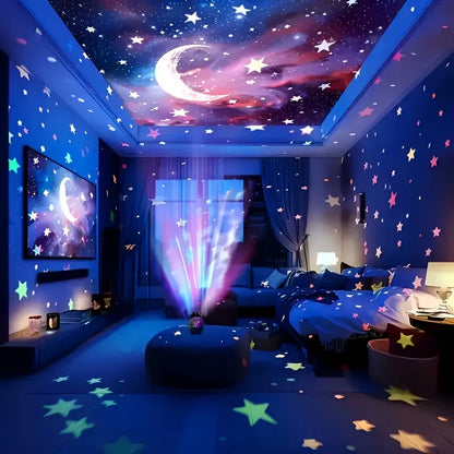 Star and Moon Projection Night Light Fairy Light Bedroom LED Atmosphere Music Synchronization Color Changing Projection Light