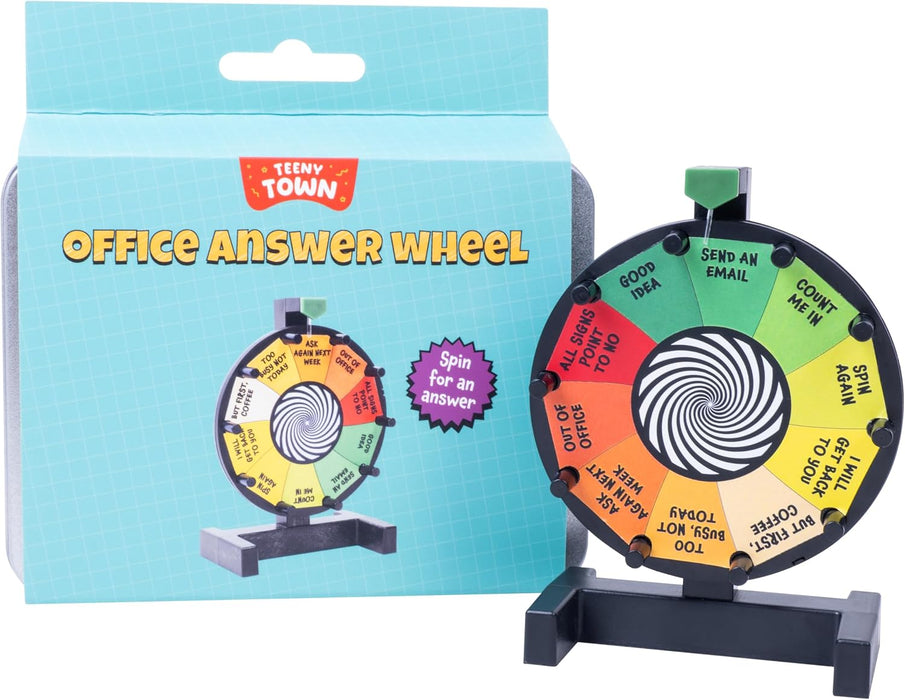Teeny Town Office Answer Wheel – 3.75″ Desktop Spinner with 10 Quirky Responses, Mini Desk Gadget, Fun Office Toy, Decision Maker, Novelty Gift for Coworkers