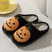 Smile Pumpkin Halloween Women'S Slippers Winter Indoor Cartoon Comfort Home Bedroom Soft Causal Flat Plush Shoes for Gift
