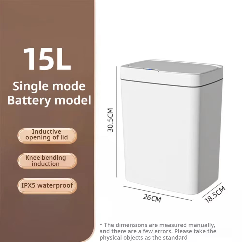 Smart Bathroom Trash Can Automatic Bagging Electronic Trash Can White Touchless Narrow Smart Sensor Garbage Bin Smart Home 15L