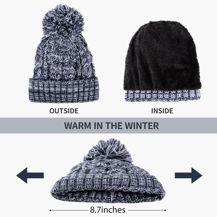 Womens Winter Beanie Hat Scarf Gloves Set Warm Lined Cap Long Neck Scarf Touchscreen Gloves Set for Winter Gift