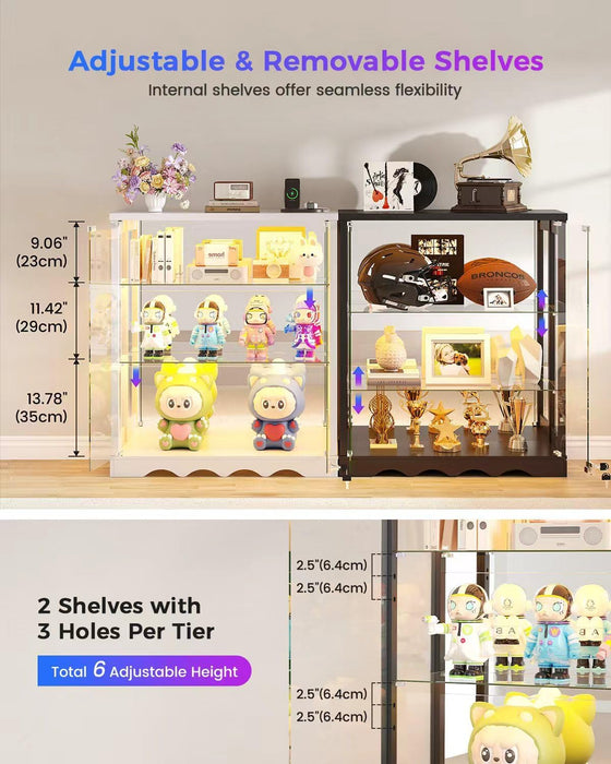 39" Display Cabinet with Glass Doors, RGB Lights, Lock & 3-Tier