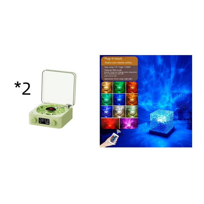Retro Turntable Speaker Wireless Bluetooth-Compatible 5.0 Vinyl Record Player Stereo Sound with White Noise RGB Projection Lamp Effect