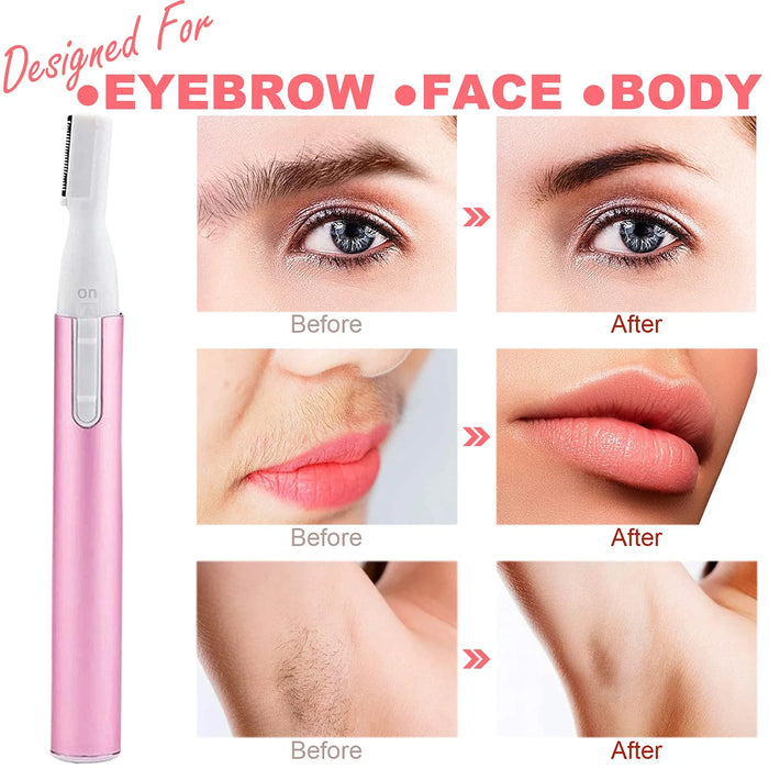 Electric Eyebrow Trimmer Women Face Razors Mini Shaver Battery Operated Small Facial Hair Remover with Comb Personal Epilator for Face Neck Fuzz Lips Body Arms Leg