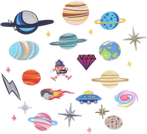 26Pcs Iron on Patches DIY Sew on Decorative Appliques Stickers Embroidery Patches for Cloth Backpacks Jeans Coats, Solar System Theme