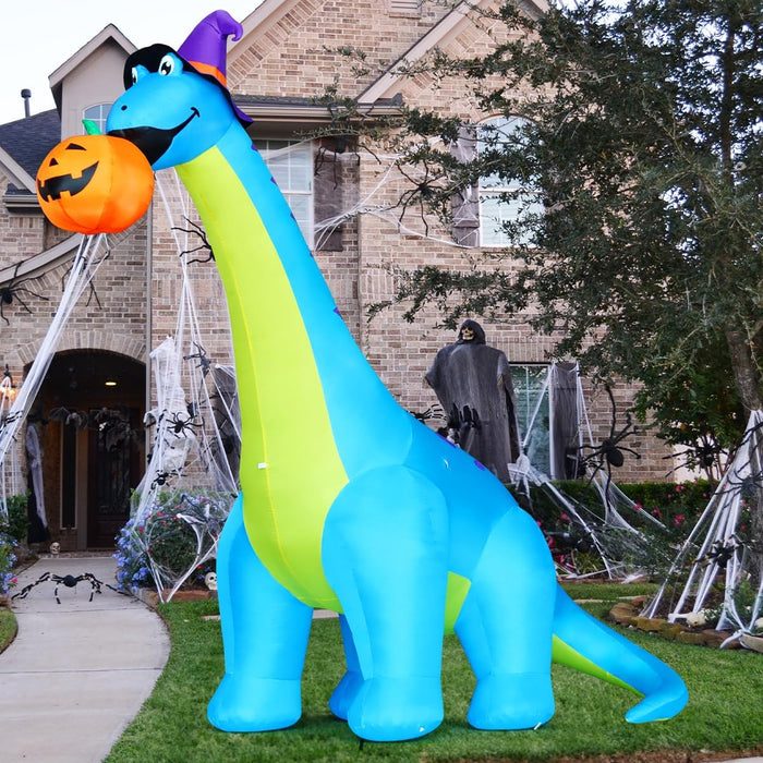 10 FT Halloween Animated Inflatable Dinosaur Pumpkin with Shake Head