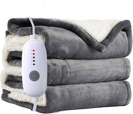 Electric Blanket Full Size 72"X84",Ultra-Soft Flannel Sherpa with 5 Heat Settings & a 10-Hour Auto Shutoff, for Couch & Bed, Grey