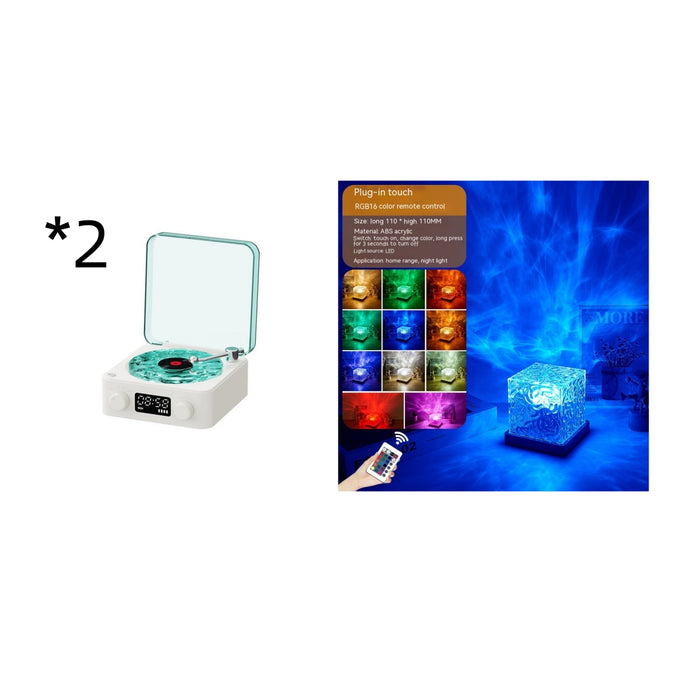 Retro Turntable Speaker Wireless Bluetooth-Compatible 5.0 Vinyl Record Player Stereo Sound with White Noise RGB Projection Lamp Effect