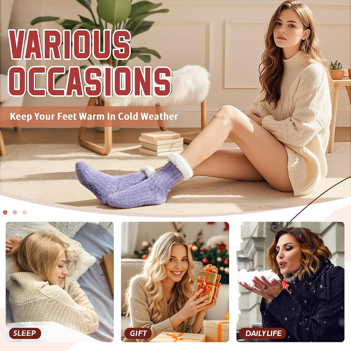 Women Slipper Fuzzy Socks Winter Warm Thermal Cozy Fleece Home Grips Socks
