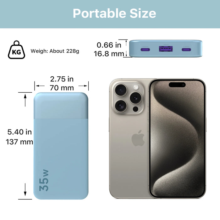 NOBIS N3510 Slim Power Bank 10000Mah Mini Pocket-Sized Smaller Portable Charger External Battery 35W Fast Charging for Iphone