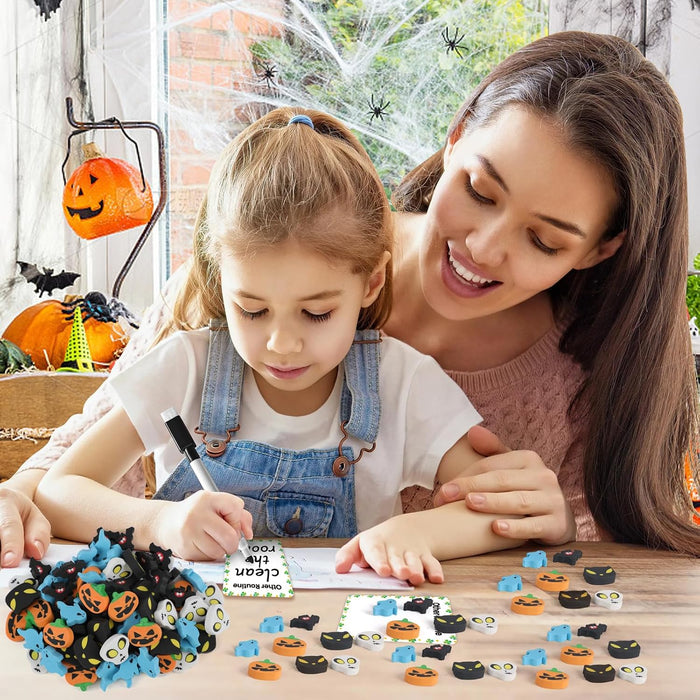 80Pcs Halloween Erasers,Pumpkin Ghost Skull Rubber Erasers for Halloween Trick or Treat Goodie Bag Filler