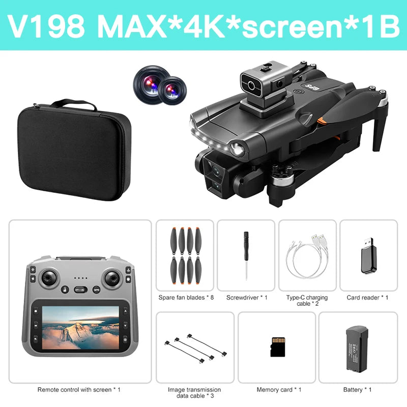 Original V198 MAX GPS Drone 8K Profesional 4K HD Camera Brushless Laser Obstacle Avoidance Foldable Quadcopter Aerial Optical