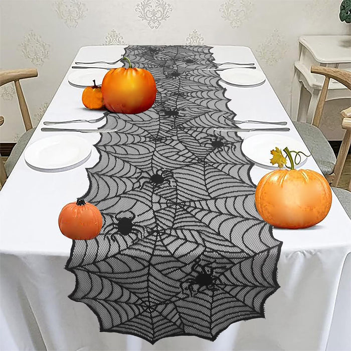 Clearance under 5 Halloween Decorations Halloween Spiderweb Tablecloth Black Lace Spider Party Table Decor Curtain